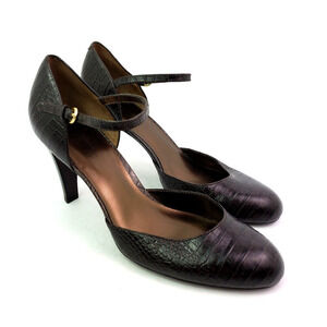 Ann Taylor Loft Womens Size 9.5 Brown Leather Croc Print 3.5 In Slingback Heels